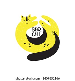 Bad cat hand drawn. Scandinavian style. Vector print
