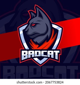Bad cat head mascot logo design character for esport and sport or gaming logo concept