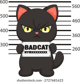 Gato malo Gatito Arrestado Taza Disparo Ilustración Mascota Holding Tablero de Policía