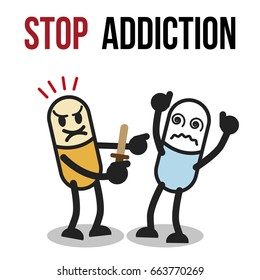 The bad character traits. Stop addiction, Amphetamine, Conceptual vector illustration.