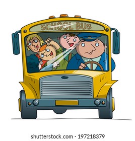 Bad children and the driver of the school bus ride