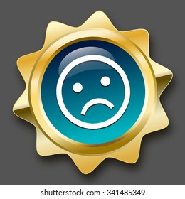 Bad choice seal or icon with negative smiley symbol. Glossy golden seal or button.