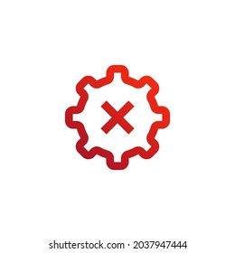 Bad Cogwheel Logo. Wrong Mark Inside Gear Red Symbol Icon Template Element