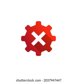 Bad Cogwheel Logo. Wrong Mark Inside Gear Red Symbol Icon Template Element