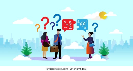 Mala comunicación, mensaje e información poco clara, problemas en el concepto de comunicación con iconos. Personas de Vector de dibujos animados