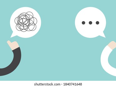 Bad Communication Speech Bubble Sign With Hands. Problem Resolve Control. Don’t Understand. Communicate Not Clear. Business Concept Flat Vector Illustration.