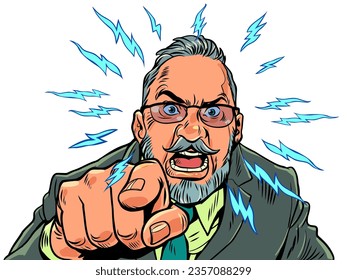 Bad company management. Report employees. Customer dissatisfaction. An adult man in glasses screams and waits. Pop Art Retro Vector Illustration Kitsch Vintage 50s 60s Style. On a white background