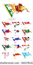Bad condition flags of Asia. Set 3.All elements are separated in editable layers clearly labelled.