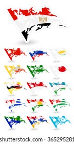 Bad condition flags of Asia. Set 4.All elements are separated in editable layers clearly labelled.