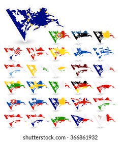 Bad condition flags of the European Union.All elements are separated in editable layers clearly labeled.