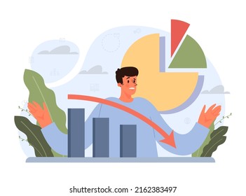 Bad consequences concept. Business character making action and dealing with a result of it. Person making bad business descisions. Aftermath problem or bad luck. Flat vector illustration