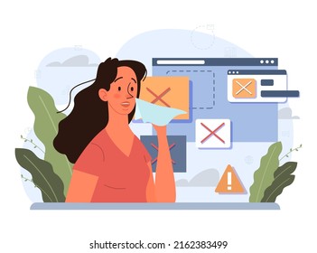 Bad consequences concept. Business character making action and dealing with a result of it. Person making bad business descisions. Aftermath problem or bad luck. Flat vector illustration