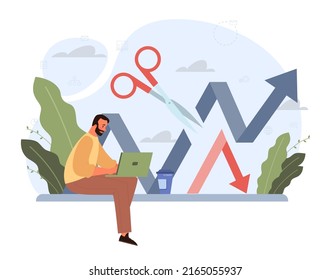 Bad consequences concept. Business character making action and dealing with a result of it. Person making bad business descisions. Aftermath problem or bad luck. Flat vector illustration