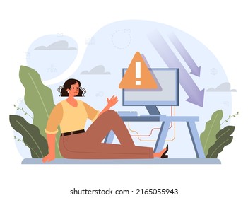 Bad consequences concept. Business character making action and dealing with a result of it. Person making bad business descisions. Aftermath problem or bad luck. Flat vector illustration