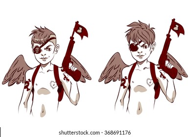 Bad Cupid with a Gun Vector Illustration