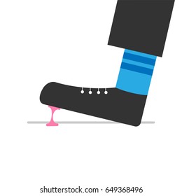 Schlechte Tagesidee. Foot steckte in Kaugummi auf der Straße Vektorillustration Illustration