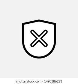 Bad Defense Icon. Cross Mark and Shield Symbol for Design, Presentation, Website or Apps Elements - Vector.