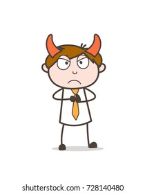 Bad Devil Person with Horns Vector Illustration