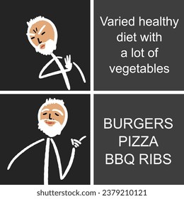 Bad diet problem - junk food issues. Funny meme for social media sharing.