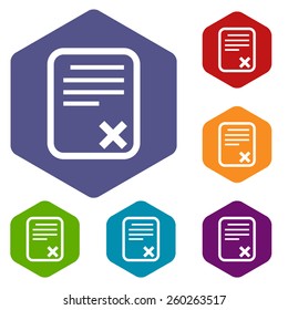 Bad document rhombus icons set in different colors. Vector Illustration