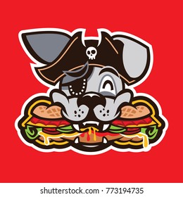 Bad Dog Wearing Pirate Hat Steal   Eat Sandwich : Layered Vector Illustration    Easy to Edit