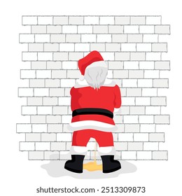 Bad drunk Santa Claus peeing on the wall