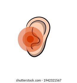 Bad Ear. Pain And Ache. Red Place Of Hearing Problems. Deafness And Disability. Medical Icon. Otitis Media Infection