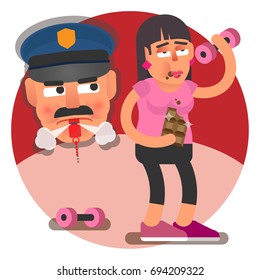 Bad eating habits inspector checking up your temptations.
Eating snacks while working out - contradiction.