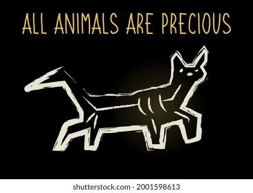 Bad Ecology With Text All Animals Are Precious , Animal Protection Propaganda Concept. Sarcastic And Humor Propaganda Nature Sarcastic Illustration For Denunciation With Title Text. Skeleton Cat.