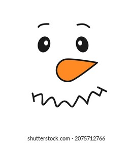 Bad emotions on the face of the snowman. The snowman is at a loss. Vector illustration