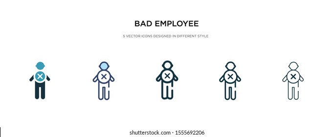 Bad Employee Icon In Different Style Vector Illustration. Two Colored And Black Bad Employee Vector Icons Designed In Filled, Outline, Line And Stroke Style Can Be Used For Web, Mobile, Ui