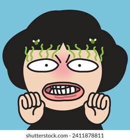 The Bad Experience Giving Girl The Smelly Or Stink Eye. Young Woman Look At Someone In Disapproving Way. Expressing Annoyance, Resentment Concept Card Character illustration