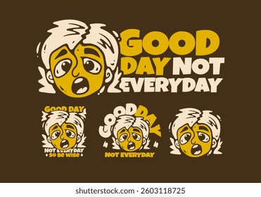 Bad face expression in retro yellow brown colors, illustration design