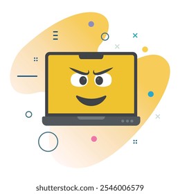 Bad Facial Expression on Laptop Screen - Technology Illustration Design for Digital Media |  icon design Bad Emoji Laptop
