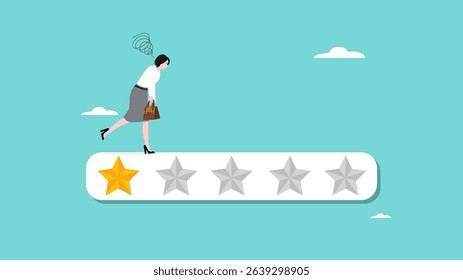 bad feedback or poor employee performance, lethargic businesswoman or employees because they get a one-star rating concept vector illustration