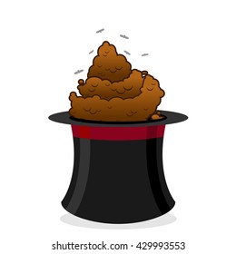 Bad focus. Piece of shit in hat magician. Poop and black top cap witching. Foul-smelling excrement and flies. Pile of dog feces. Brown turd
