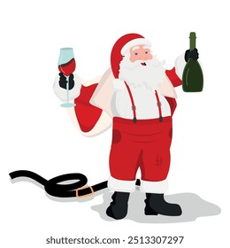 Bad funny drunk Santa Claus drinking