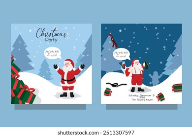 Bad funny drunk Santa Claus drinking and gifts aroun. Card invitation to the party