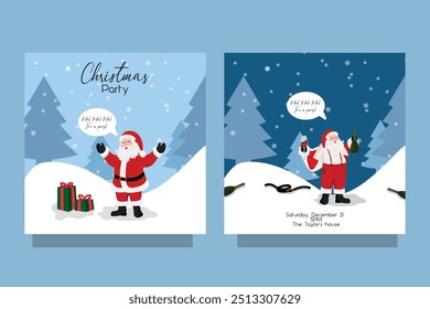 Bad funny drunk Santa Claus drinking. Card invitation to the party