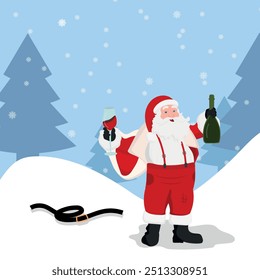 Bad funny drunk Santa Claus drinking 