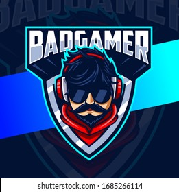 bad gamer man mascot esport logo design