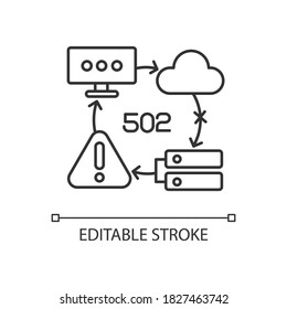 Icono lineal de notificación de puerta de enlace incorrecto. Error de acceso al sitio web. código de estado HTTP, ilustración personalizable de mensaje de error 502 de línea delgada. Símbolo de contorno. Dibujo de contorno aislado del vector. Trazo editable