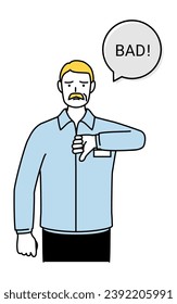 Gesto MALO, hombre blanco con los pulgares hacia abajo, Ilustración vectorial