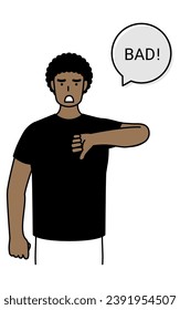BAD gesture, young black man with thumbs down, Vector Illustration