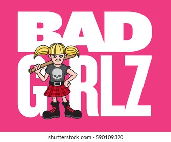 Bad Girl Vector Illustration
Vector design of a young punk rock girl with a skull t-shirt and baseball bat.
