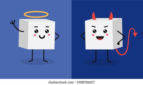 Bad and good effects of sugar. Cute sugar pieces vector illustration