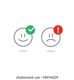 Bad, Good Experience, Happy, Unhappy Emoji Icons, Customer Support Services, Feedback Concept, Positive, Negative Emotions, Vector Flat Illustration