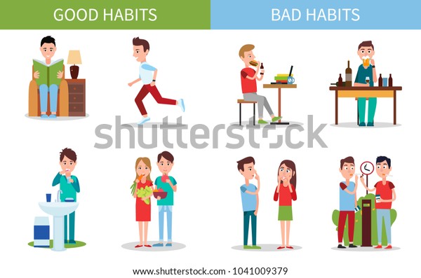 Bad Good Habits Poster Set Active 库存矢量图（免版税）1041009379 | Shutterstock