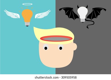 Bad and good thinking over head.
