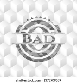 Bad grey emblem with geometric cube white background